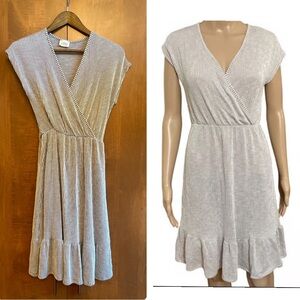 CAUTION TO THE WIND faux wrap, knee length dress with ruffle, size S